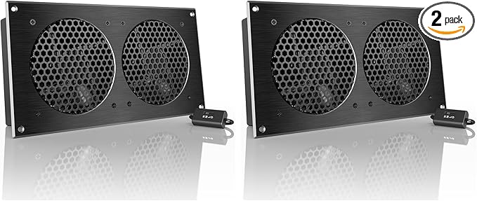 AC Infinity AIRPLATE S7, Quiet Cooling Fan System 12" with Speed Control, for Home Theater AV Cabinets (Pack of 2)