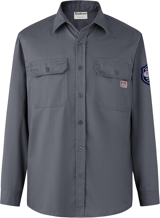 Ubon FR Shirts for Men Flame Resistan Welding Shirt FRC Work Shirt Long Sleeve Welder Shirts 7.5 Oz