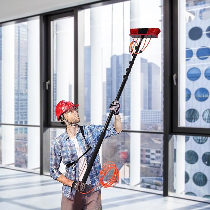 Window Cleaner Tool, 7-24ft Solar Panel Cleaning Kit with Water Fed Pole, Professional Window Washing Kit with Extension Pole, ‎Car Wash Brush and Pole for Household and Outdoor
