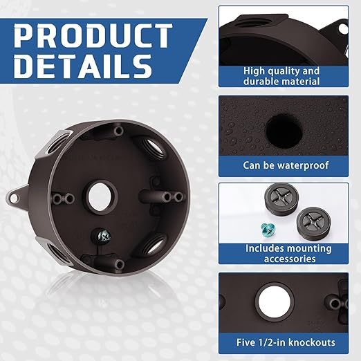 Juexica 4 Pcs 4 Inch Round Electrical Box 1/2 Inch 5 Holes Weatherproof Outlet Junction Ceiling Fan Box for Outdoor Lighting Systems, UL Listed(Bronze)
