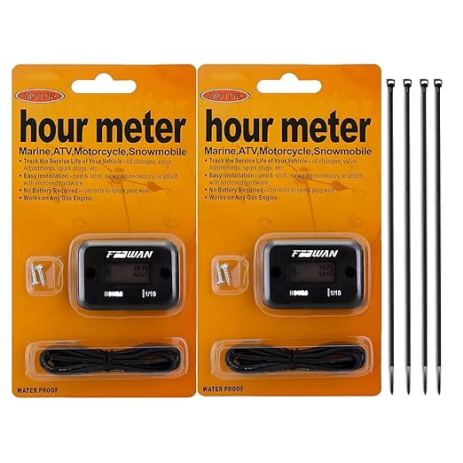 Inductive Hour Meter for Gas Engine Generator Lawn Mower Pressure Washer Marine ATV Boat Outboard Motor Dirt Bike Motorcycle LCD Digital Hour Counter, Waterproof Hr Meters (Black, 2 Pack)