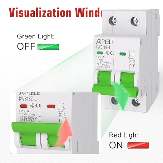 APIELE Miniature Circuit Breakers DC 12-110V, 25Amp 2Poles Circuit Breaker for Solar Photovoltaic Systems, Battery Power Systems, DIN Rail Mount DC Disconnect Switch (2P-25A)