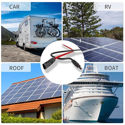 Solar Panel Extension Cable - 1Pair 10AWG 3FT Solar Extension Cable Black ＆ Red, Solar Panel PV Cable Wire with Male/Female Connectors