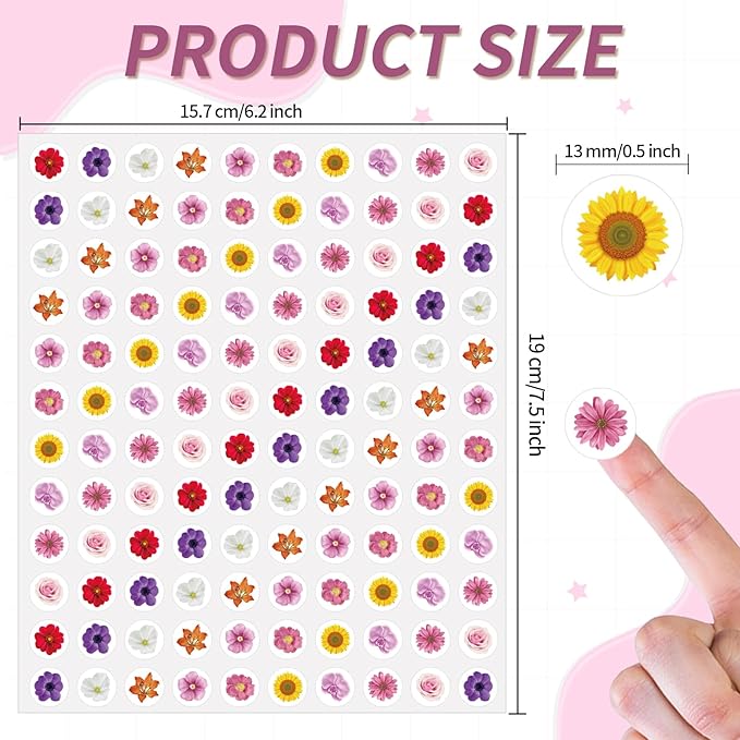 2400 Pcs Small Stickers for Kids,Pink and Purple Mini Flower Stickers,10 Cute Designs Adhesive Sticker for Party Envelopes Scrapbook Gifts DIY Supplies,0.5in（Flower）