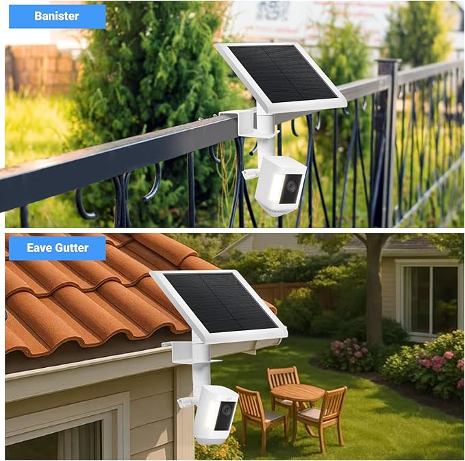 2-in-1 No-Drill Gutter Mount Bracket for Ring Cameras & Solar Panels | 360° Adjustable Outdoor Security Camera Mount, Weatherproof Universal Compatibility