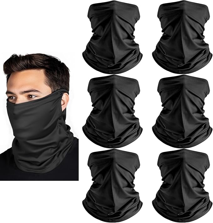 HONGTEYA 6 Pack Summer Neck Gaiter, UV Protection Cooling Face Mask, Breathable Bandana Head Scarf for Men Women