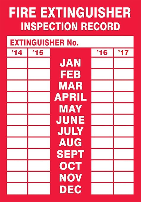 AccuformNMC "FIRE Extinguisher Inspection Record" Pack of 5 Adhesive Vinyl Safety Labels, 5" x 3.5", Red on White, LFXG528VSP, American Made Safety Tags, Signs, and Labels
