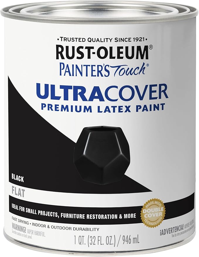 Rust-Oleum 1976502 Painter's Touch Latex Paint, Quart, Flat Black, 32 Fl Oz, (Pack of 1)