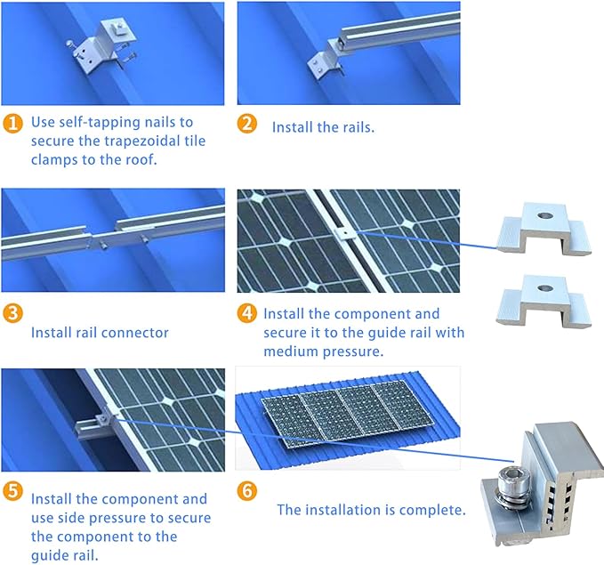 Solar Panel Mounting Z Brackets - Adjustable Aluminum Clamps 30-45Mm, 20 Mid and 8 End Clamps for Panels