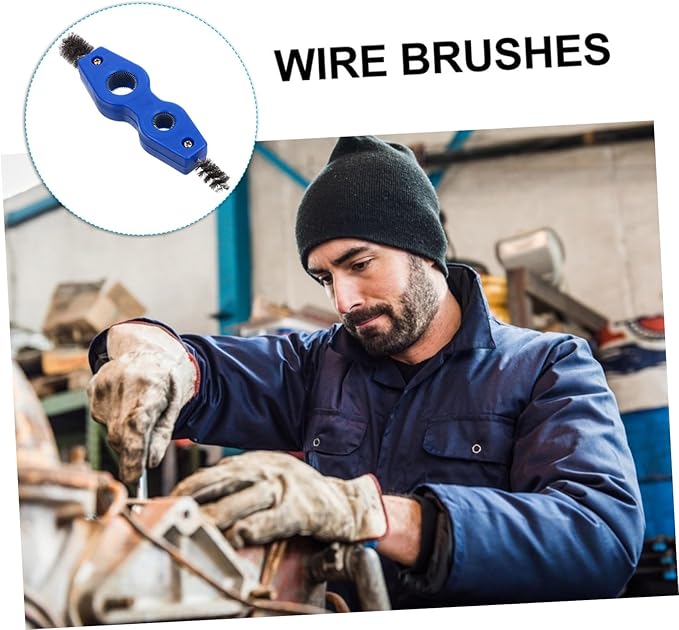 Wakauto Car Battery Brush Battery Terminal Cleaning Brush, 4 in 1 Steel Wire Brush Heads for Battery Terminals Machine Parts Cleaner Tool