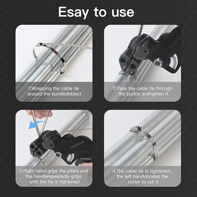 Stainless Steel Cable Tie Gun with 100 Pcs 11.8 inch Metal Zip Ties Tool, Heavy Duty Self-locking Cable Tie Gun Kit for Fastening and Cutting Fence Exhaust Pipe Outdoor