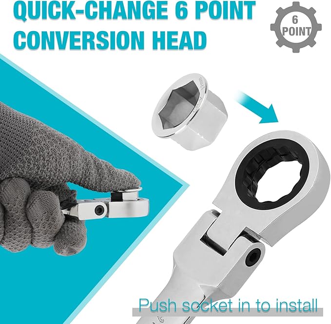 DURATECH Flex-Head Double Box End Ratcheting Wrench Set, 7-In-1 Metric Wrench Set, 8-19mm, 72 Tooth Gear, CR-V Steel, with Tool Organizer