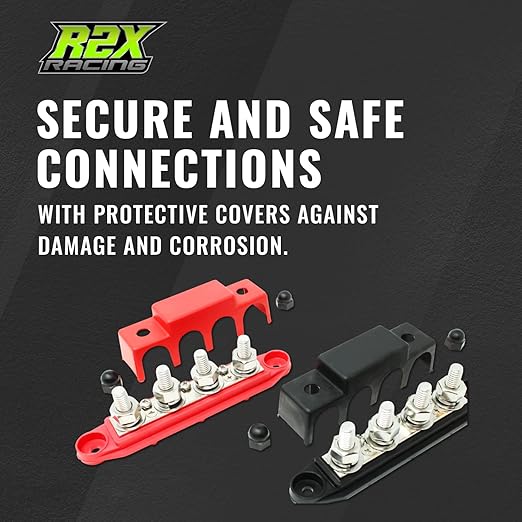 4 Post Bus Bar Pair with Cover - Made in The USA - 250 Amp Rating – Marine Bus Bar, Automotive, and Solar Wiring – Battery Terminal Distribution Block (5/16" Red + Black 400 Amp)