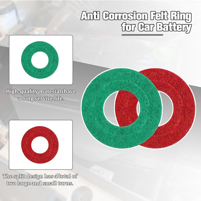 12PCS Car Battery Terminal Protector, Fiber Felt Vehicle Battery Terminal Corrosion Prevention Washer, Anti-Corrosion Batteries Shim Cleaner Kit, Universal for Most Vehicles (Red/Green)