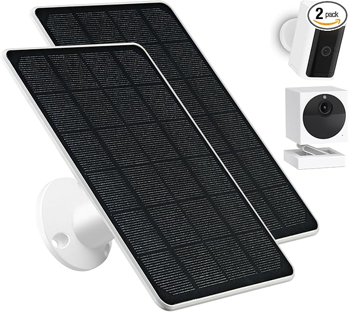 2PC Solar Panel Compatible with Wyze Battery Cam Pro, Cam Outdoor V1/V2, 9.4ft Waterproof Charging Cable, 360°Adjustable Mount, IP65 Waterproof Solar Charger for Outdoor Security Camera