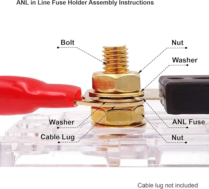in-Line ANL Fuse Holder 0/2/4 Gauge AWG with 250Amp ANL Fuse Gold-Plated (2 Pack)