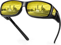 URUMQI Night Vision Driving Glasses Fit Over Eyeglasses for Men Women, Anti Glare Polarized Nighttime Glasses Yellow Lens