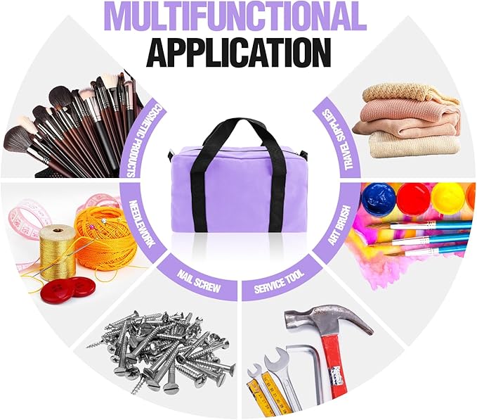Small Tool Bag, Canvas Tool Storage Bag, Large Capacity Multipurpose Zipper Soft Tote Organizer Pouch for Electrician, Plumbing, Gardening,Tools Bags for Men (Purple, 14 Inch)