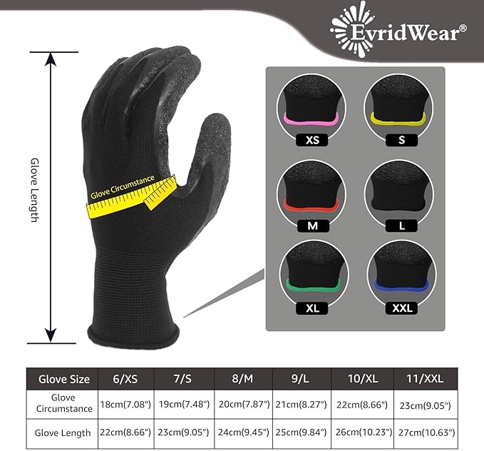 Evridwear Crinkle Latex Rubber Hand Coated Safety Work Gloves for Men Women General Multi Use Construction Warehouse Gardening Assembly Landscaping,Black XX-Large 120 Pairs Pack