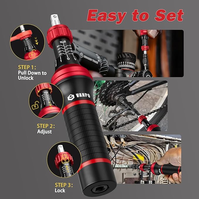 VANPO Torque Screwdriver Set 10–80 in-lb, 99-Piece Precision Torque Driver Kit with T-Bar & 1/4" Quick-Change Adapter, Adjustable for Scope Mounting, Electronics Repair, Bicycle Maintenance
