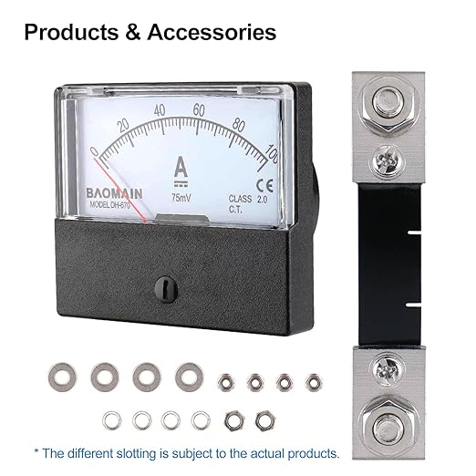 Baomain DH-670 DC 100A Analog Amp Panel Meter Current Ammeter with 75mV Shunt