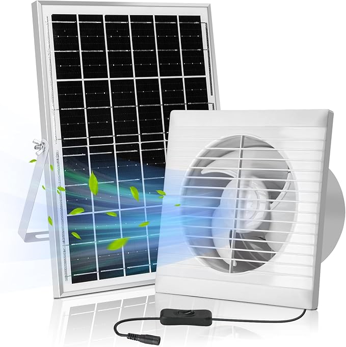 Solar Powered Exhaust Fan, 15W Solar Panel + 6" Ventilation Vent Fan for Outside Greenhouse, Chicken Coop, Shed, Pet House
