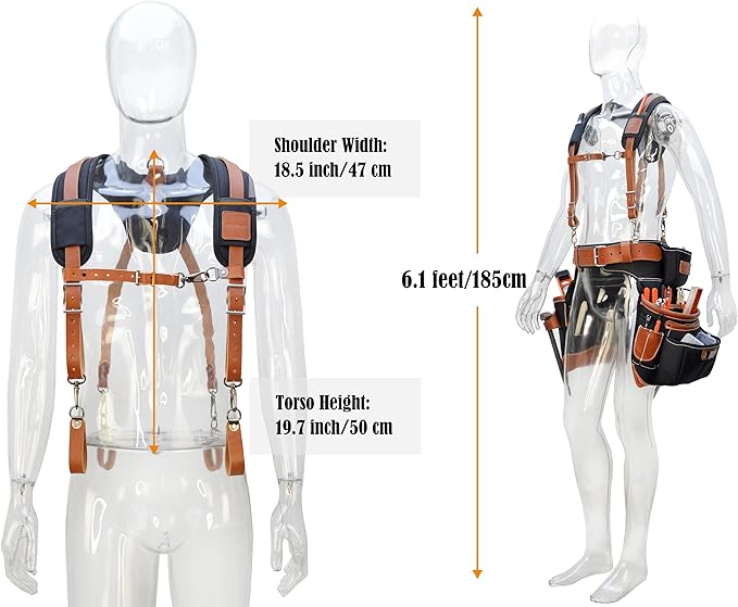 WELKINLAND Top-Grain Tool Belt Suspenders for Men, Heavy-Duty Tool Belt Suspenders, Construction Comfy Padded Tool Belts Suspender