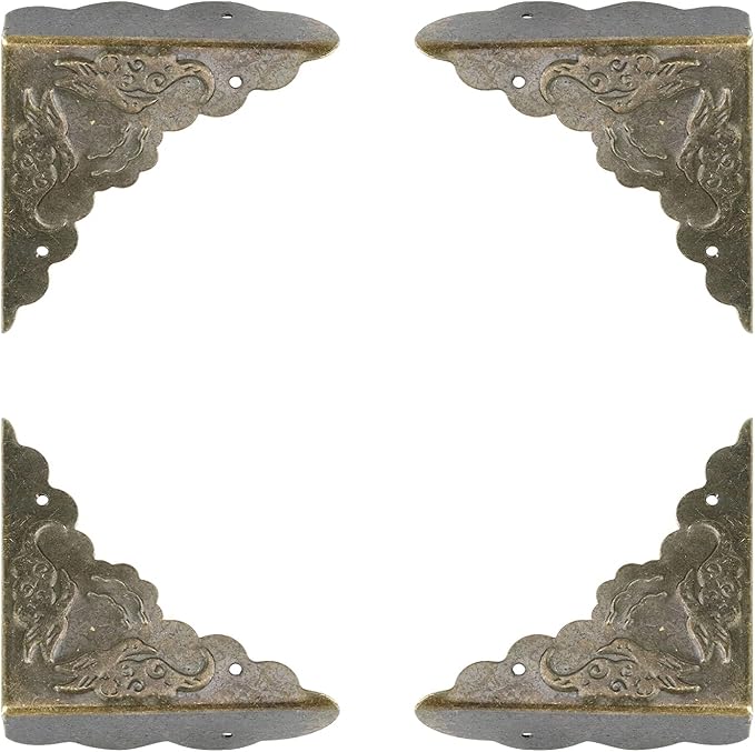 Antrader Antique Decorative Box Corner Protector Edge Safety Furniture Corner Guard,1.6" x 1.6" Bronze Tone, Pack of 24