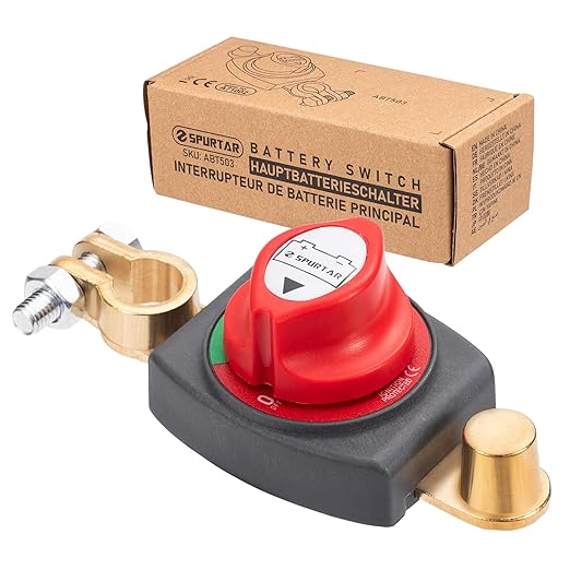 Spurtar Auto Battery Disconnect Switch 12V - 48V Top Post, Battery Shut Off Kill Switch 275A High Current for Car, Vehicle, Truck, Marine, Boat, ATV, RV, Winch