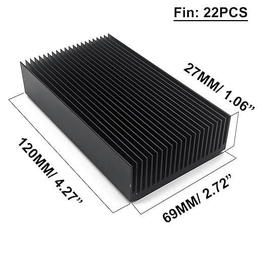 Large Aluminum Heatsink 4.72''x2.72''x1.06'' inch /120x69x27mm Heat Sink Cooling Black Oxide Radiator 22 Fin 120mm for Computer LED Chip Power Charger Router Amplifier PCB Board Adapter