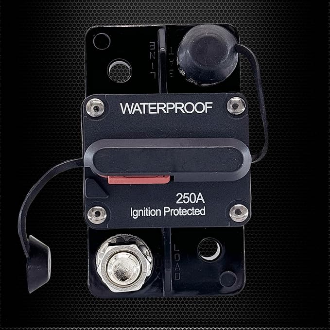 250A Circuit Breaker, Ampper Surface Mount DC 12V-48V Waterproof Thermal Circuit Breaker Fuse with Manual Reset for Boat Trolling Motor Auto Audio Solar and More