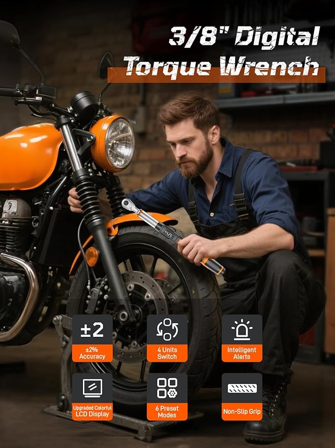 3/8" Drive Digital Torque Wrench, 5.02-99.57 Ft.lb/6.8-135 Nm, Inch Pound Torque Wrench Electronic with Buzzer & Colorful LED Indicator, Torque Wrench Set for Cars Automotive Motorcycle