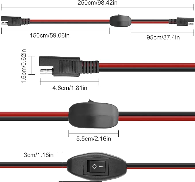 XMSJSIY SAE Extension Cable with ON/Off Switch 14AWG Solar Power Cable Wire Harness Quick Connect Wire 12V-24V SAE Connector for Solar Panel RV Motorcycle Camp Trailer - 2.5M/8.2FT