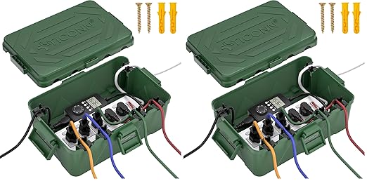 TICONN Outdoor Electrical Box, IP54 Splash-Proof Outdoor Extension Cord Cover, Protects Power Strip, Plug, Socket, Timer, Holiday Lights (Green, Large) (Pack of 2)