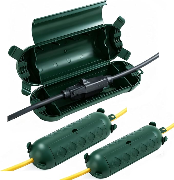 3 Pack Outdoor Extension Cord Cover IP44 Waterproof, Weatherproof Extension Cord Protector Box for Outdoor Plug & Outlet, Ideal for Christmas Lights, Garden Tools, Patio, Green