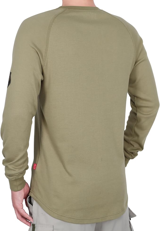 BOCOMAL FR Shirt 7oz Heavyweight Flame Resistant Shirts for Men Fire Retardant Long Sleeve Crew Work Shirts CAT2