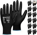 KAYGO Work Gloves for Men and Women,12 Pairs Seamless Knit PU Coated Safety Gloves, with Smooth Grip on Palm and Fingers, Ideal for Light Warehouse, Manufacturing, Gardening, KG11P (M, Black)
