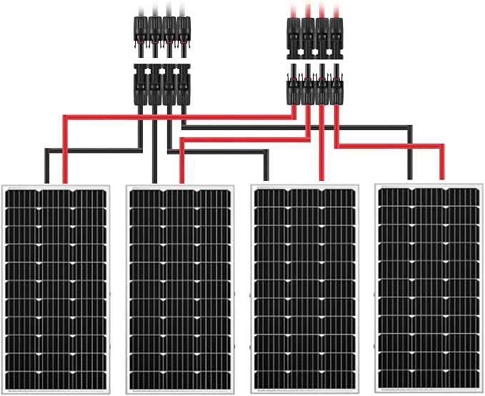 4 to 1 Solar Connectors Y Branch Parallel Adapter for Multiple Solar Panels (Red & Black)