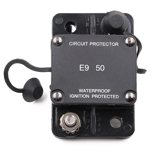50A Automotive Circuit Breaker Auto Reset No Switch Button for Boat, Car Audio, Solar System, Battery Protection 12V-32V DC