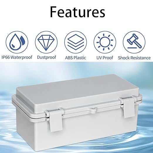 Waterproof Junction Box Outdoor Electrical Box Universal DIY Project Box for Indoor/Outdoor Use Latch Hinged Project Enclosure (7.8"x3.8"x2.9")