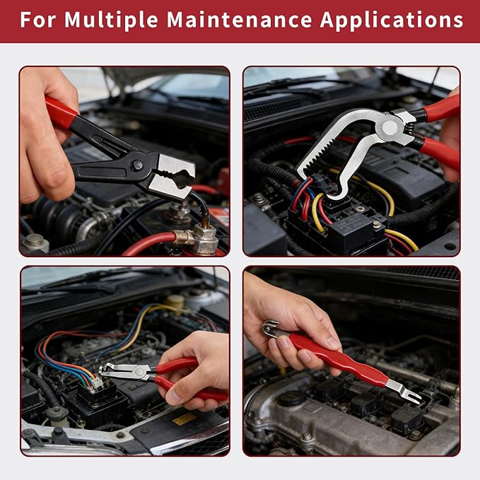 4 Piece Automotive Electrical Disconnect Pliers Set for Cars - Electrical Plug Connector Removal Tool, Connector Separator and Hose Clamp Pliers Set