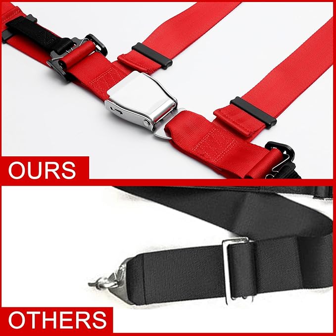 Yakitoko Universal 4 point Safety Harness Set 2inch Fits Go Kart,UTV,ATV,Racing Red