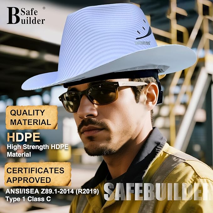 Cowboy Style Hard Hat Class C Safety Helmet Vented Full Brim Hard Hats Work Safety Helmet for Men and Women Outdoor,Industrial,Construction Head Protection- ANSI Approved