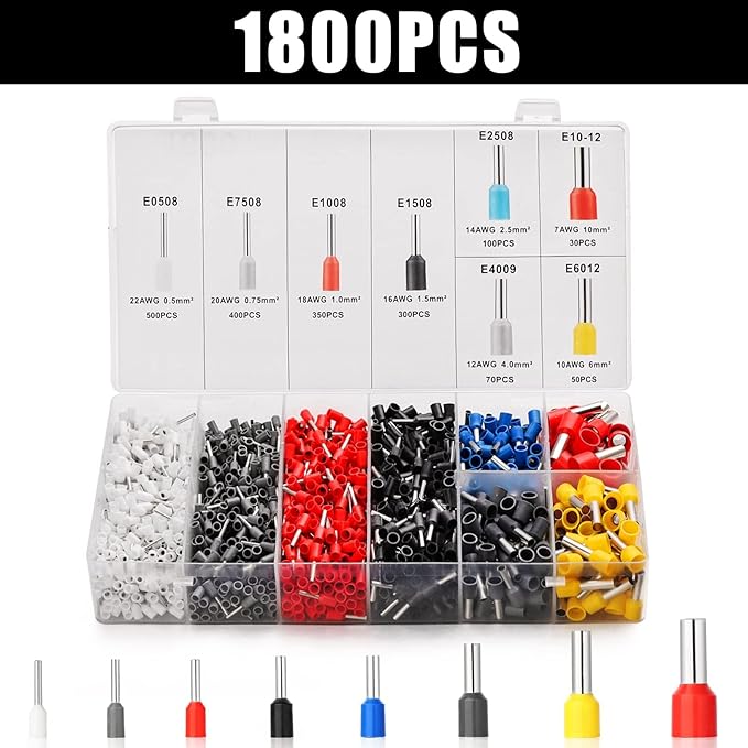 Ferrule Crimping Tool Kit - Sopoby Ferrule Crimper Plier (AWG 28-7) with 1800pcs Wire Ferrules Kit Wire Ends Terminals