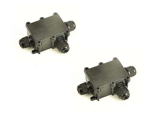 Junction Box Waterproof,Outdoor Junction Box, Waterproof Electrical Junction Box, IP68, 3 Way M20 coaxial Cable Connector Wire Range from 4 to 12mm, Black, 2 PCS