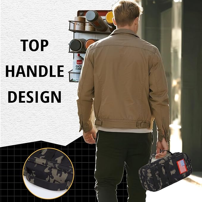 Tactical Tool Bag for Men,Wide Mouth Tool Pouch with Water-Resistant, Multi-purpose Range Bags with Zipper Handle,Heavy Duty Small Tool box organizer for Repairman, Carpenters, Handyman