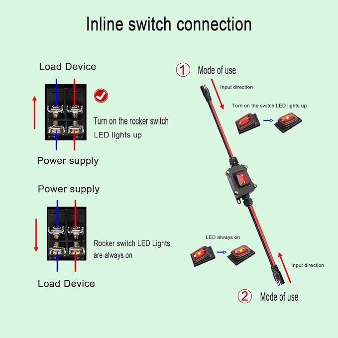 DC 12V Inline Power Switch On/Off Toggle Switch Quick Connect/Disconnect Switchs, Power Header Switches with SAE On/Off Inline Switches for Motorcycle,Boat,Auto, Truck, RV. (SAE HS)