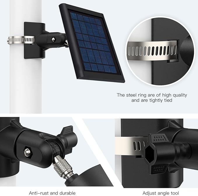 Universal Solar Panel Mount for Eufy/Ring/Reolink/Arlo Solar Panel and More, Fits Up to 17 inch Pole, Tree, Cylindri Rail, Drainage Pipe (Black)