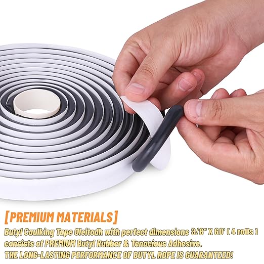 4 Rolls Butyl Sealant Tape – 3/8'' x 60ft Rubber Sealant,Promote Sealing Purpose- Butyl Rope for Automotive (Car, RV, Marine) Headlamps, Taillights, Windshields, Windows and Doors