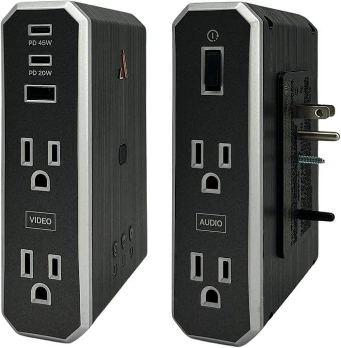 Austere VII Series, Wall Power 4 Outlet Surge Protector, 3500 Joules, Isolated EMI/RFI Filtering, 2 USB-C 45W & 20W Fast Chargers, 1 USB-A 2.4 amps, Overcurrent Protection, 6 Year Component Guarantee